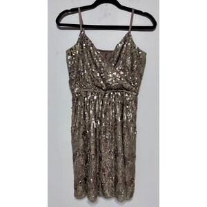 Express Sequin Lace Mini Dress Champagne Gold Y2K‎ Party Glam Coquette Size S